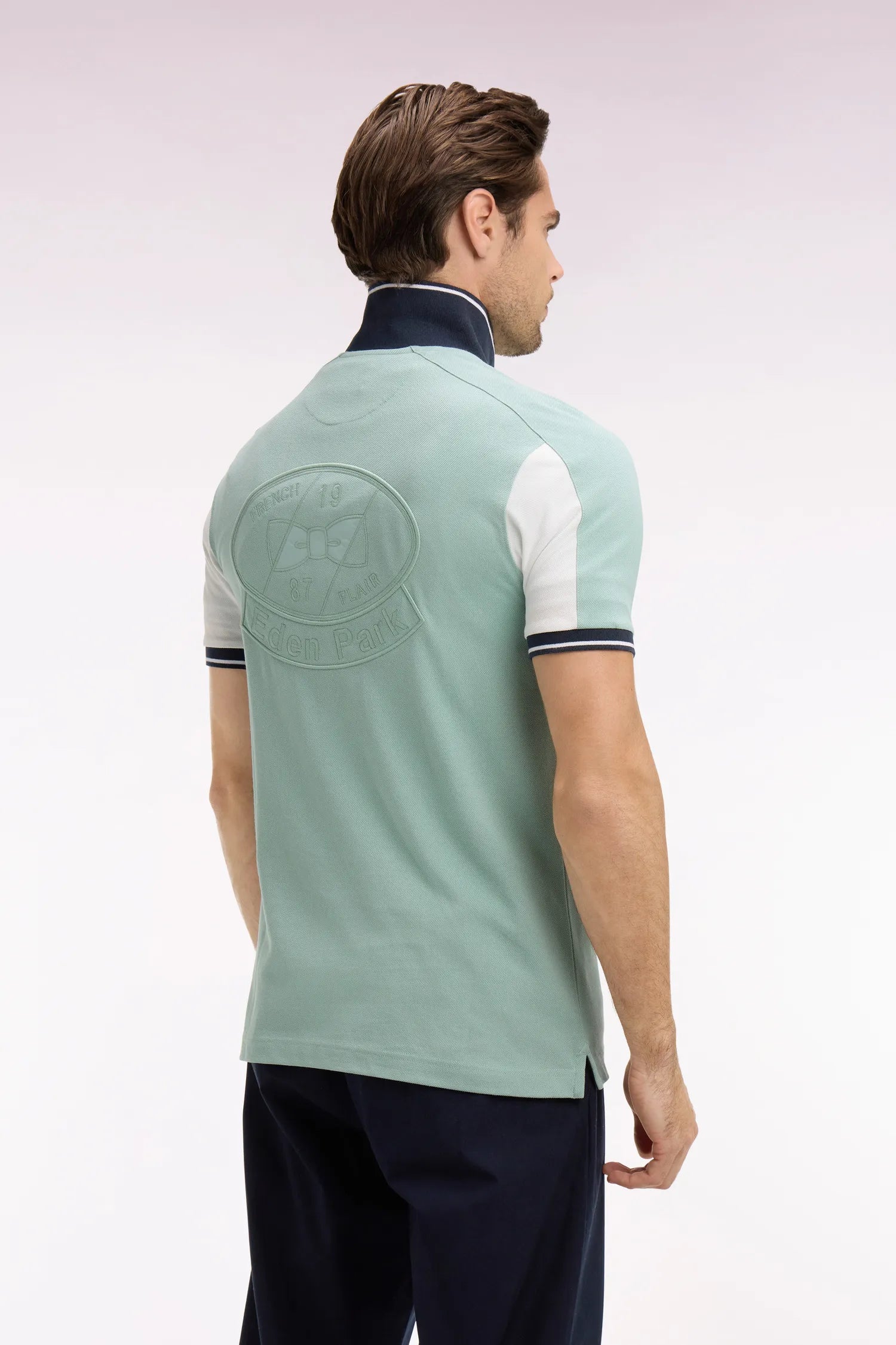Eden Park 0 Men Short-Sleeved Polo Shirt in Light Green Cotton with Embroidery SKU: E26MAIPC0021_VEM39 Image 04