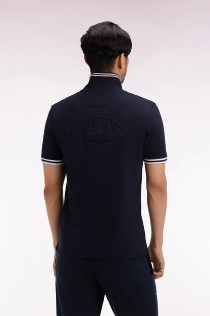Eden Park 0 Men Short-Sleeved Polo Shirt in Navy Cotton SKU: E26MAIPC0028_BLF Image 04