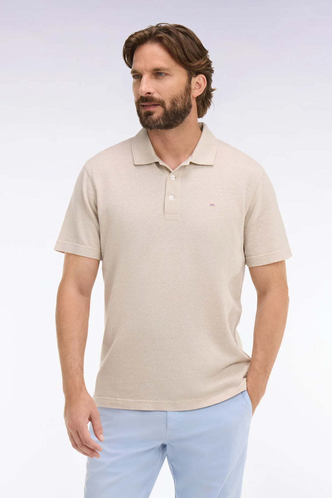Eden Park Ecru Men Short-Sleeved Regular Fit Polo Shirt in Ecru Oxford SKU: E26MAIPC0031_BEC18 Image 01