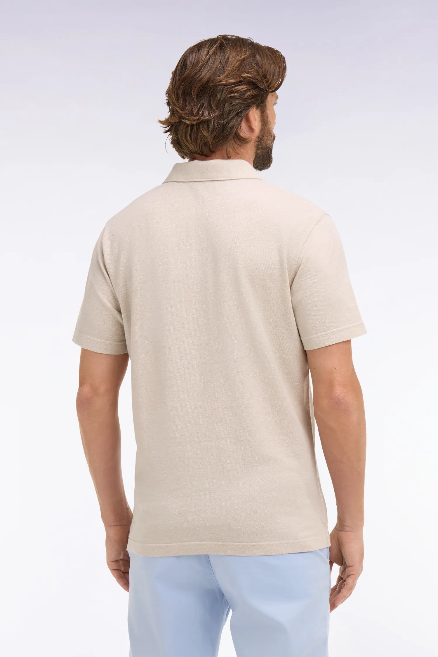Eden Park Ecru Men Short-Sleeved Regular Fit Polo Shirt in Ecru Oxford SKU: E26MAIPC0031_BEC18 Image 05