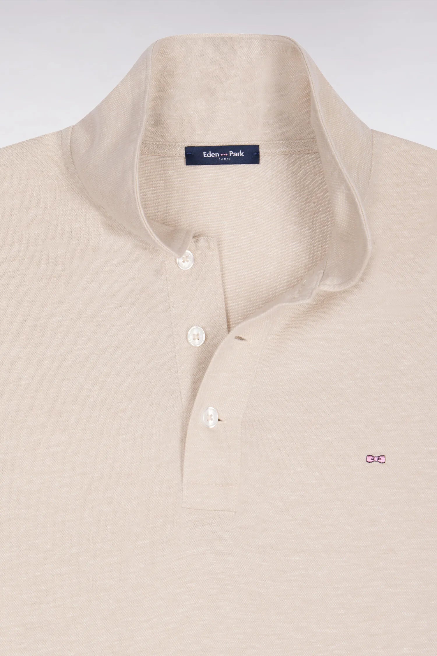 Eden Park Ecru Men Short-Sleeved Regular Fit Polo Shirt in Ecru Oxford SKU: E26MAIPC0031_BEC18 Image 06
