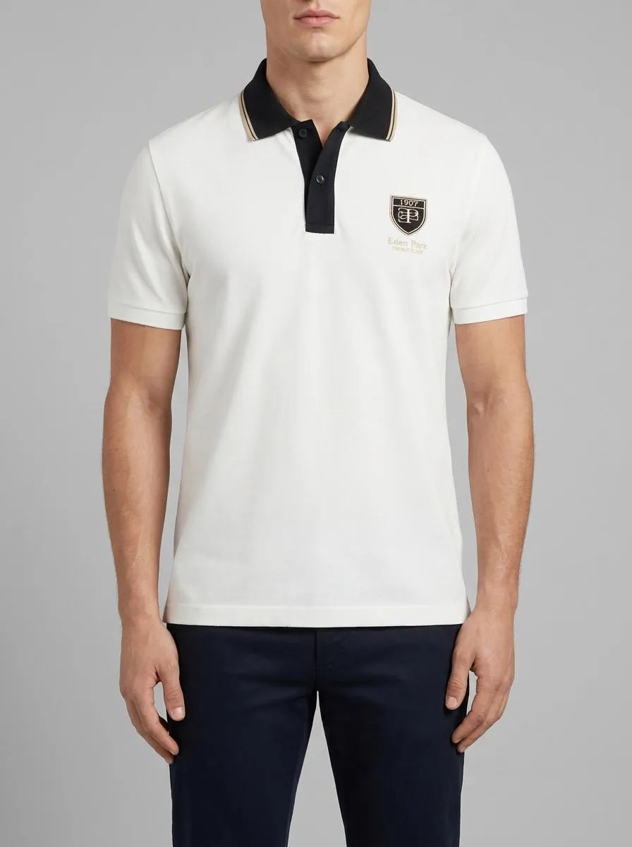 Eden Park 0 Men Short-Sleeved Polo Shirt in Ecru Cotton PiquŽ with Ep Logo SKU: E26MAIPC0040_BEC15 Image 00