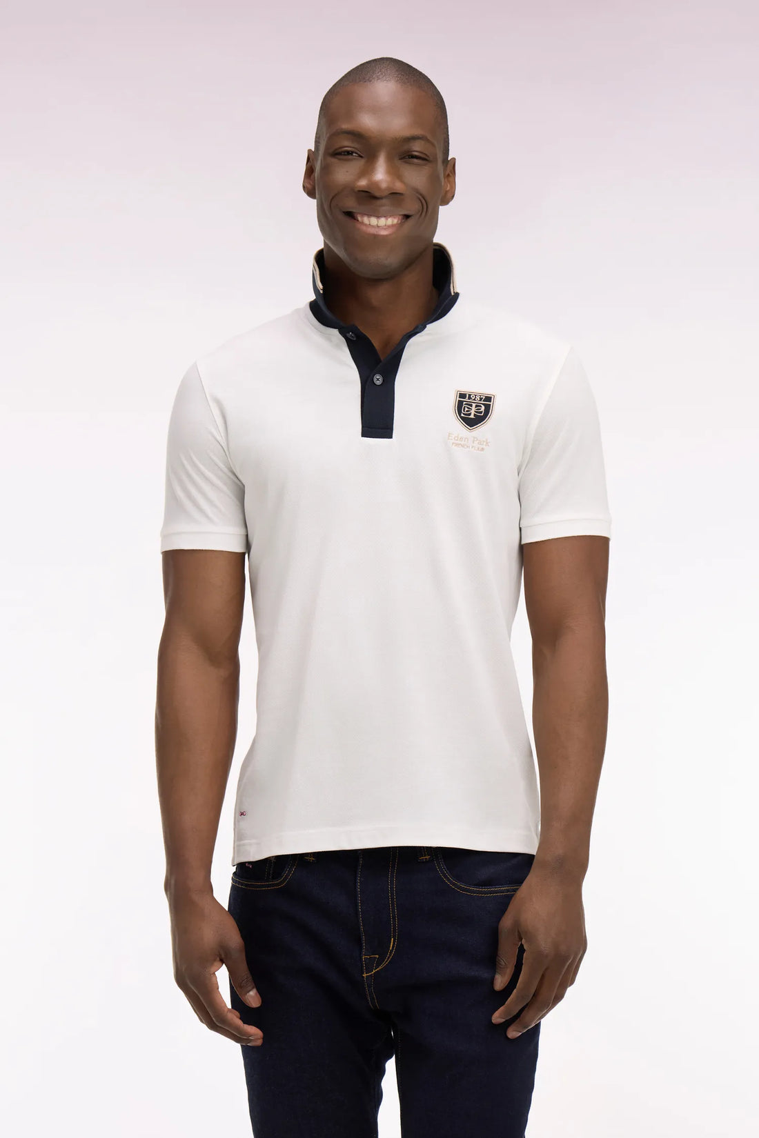 Eden Park 0 Men Short-Sleeved Polo Shirt in Ecru Cotton PiquŽ with Ep Logo SKU: E26MAIPC0040_BEC15 Image 01