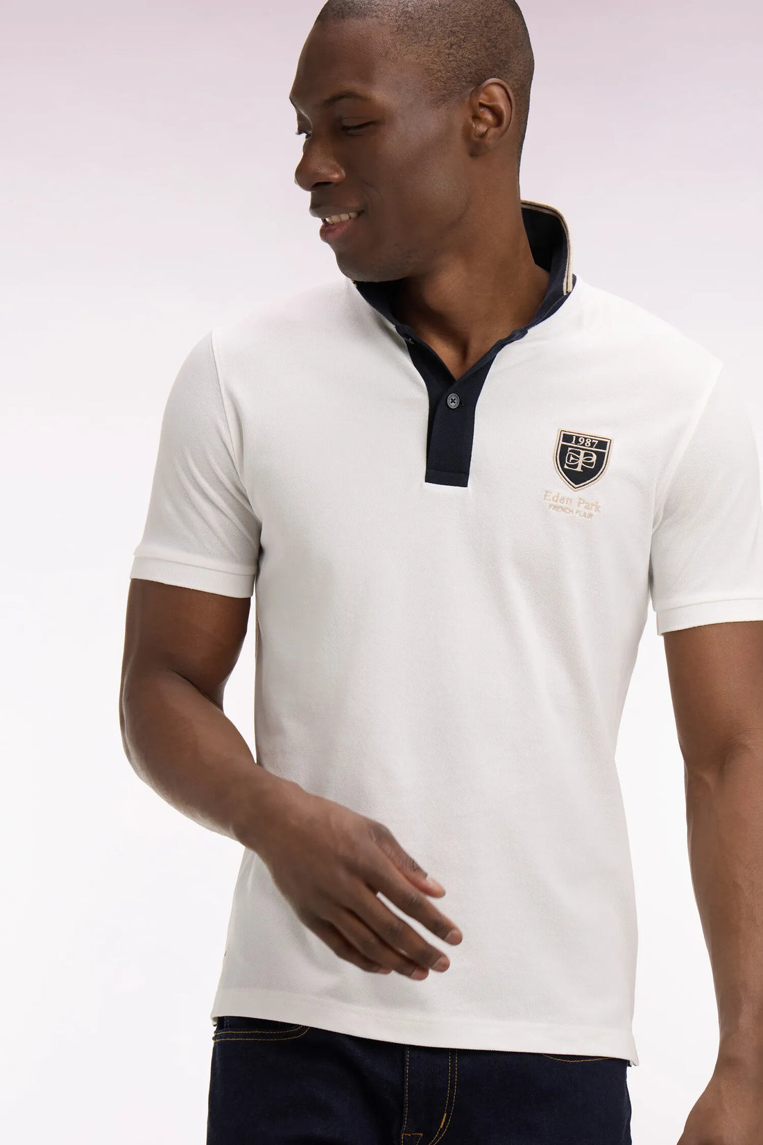 Eden Park 0 Men Short-Sleeved Polo Shirt in Ecru Cotton PiquŽ with Ep Logo SKU: E26MAIPC0040_BEC15 Image 02