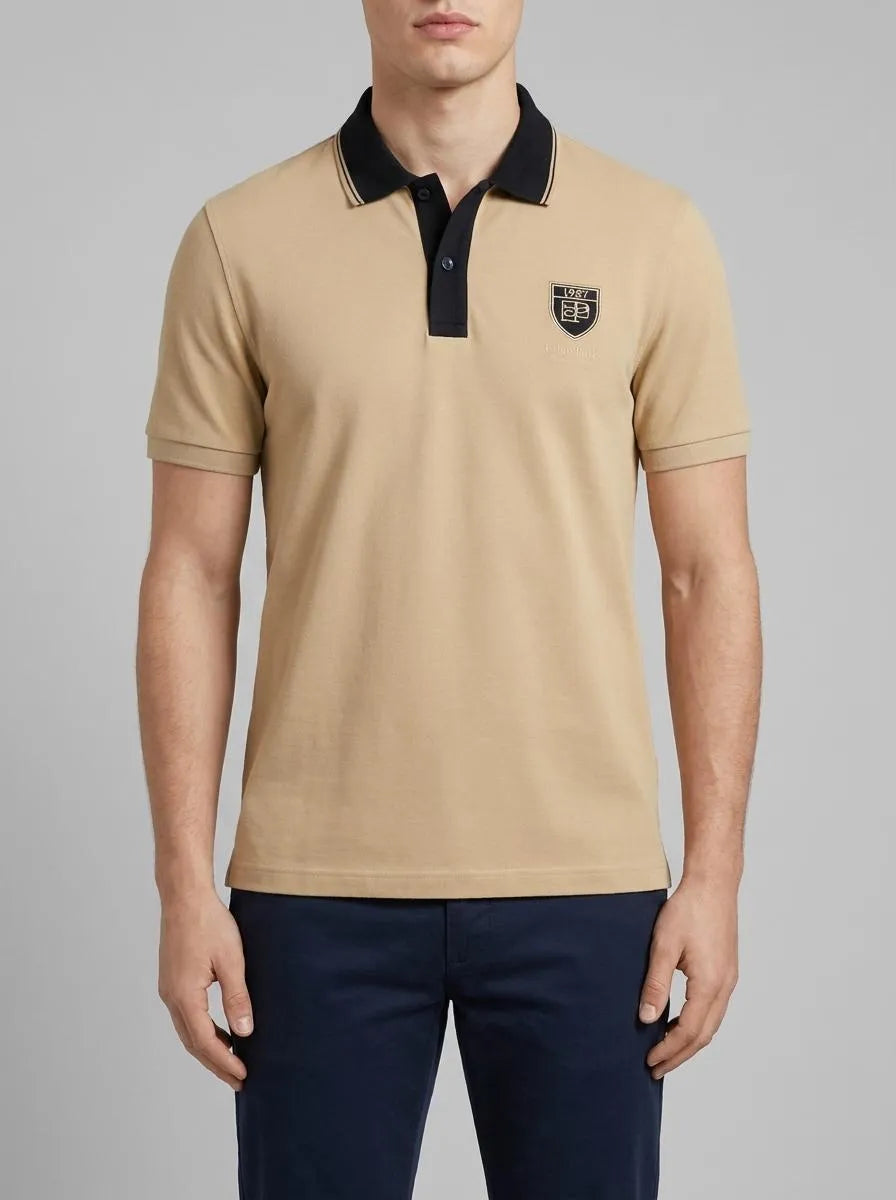 Eden Park 0 Men Short-Sleeved Polo Shirt in Beige Cotton PiquŽ with Ep Logo SKU: E26MAIPC0040_BEC21 Image 00