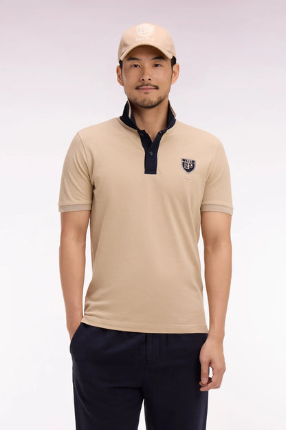 Eden Park 0 Men Short-Sleeved Polo Shirt in Beige Cotton PiquŽ with Ep Logo SKU: E26MAIPC0040_BEC21 Image 01