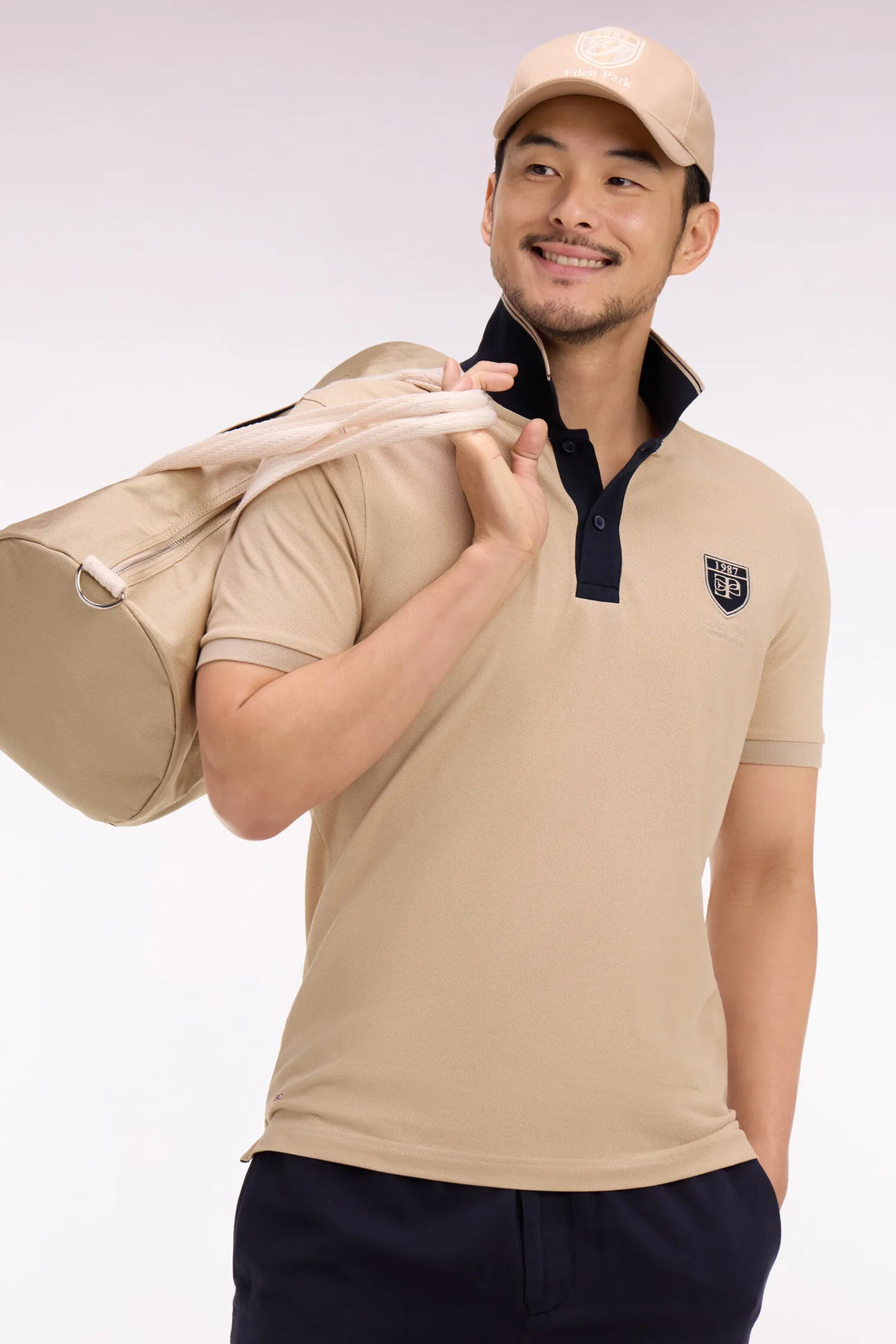 Eden Park 0 Men Short-Sleeved Polo Shirt in Beige Cotton PiquŽ with Ep Logo SKU: E26MAIPC0040_BEC21 Image 02