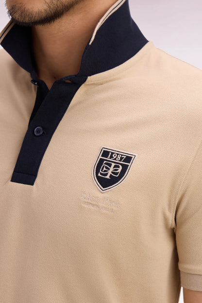 Eden Park 0 Men Short-Sleeved Polo Shirt in Beige Cotton PiquŽ with Ep Logo SKU: E26MAIPC0040_BEC21 Image 03