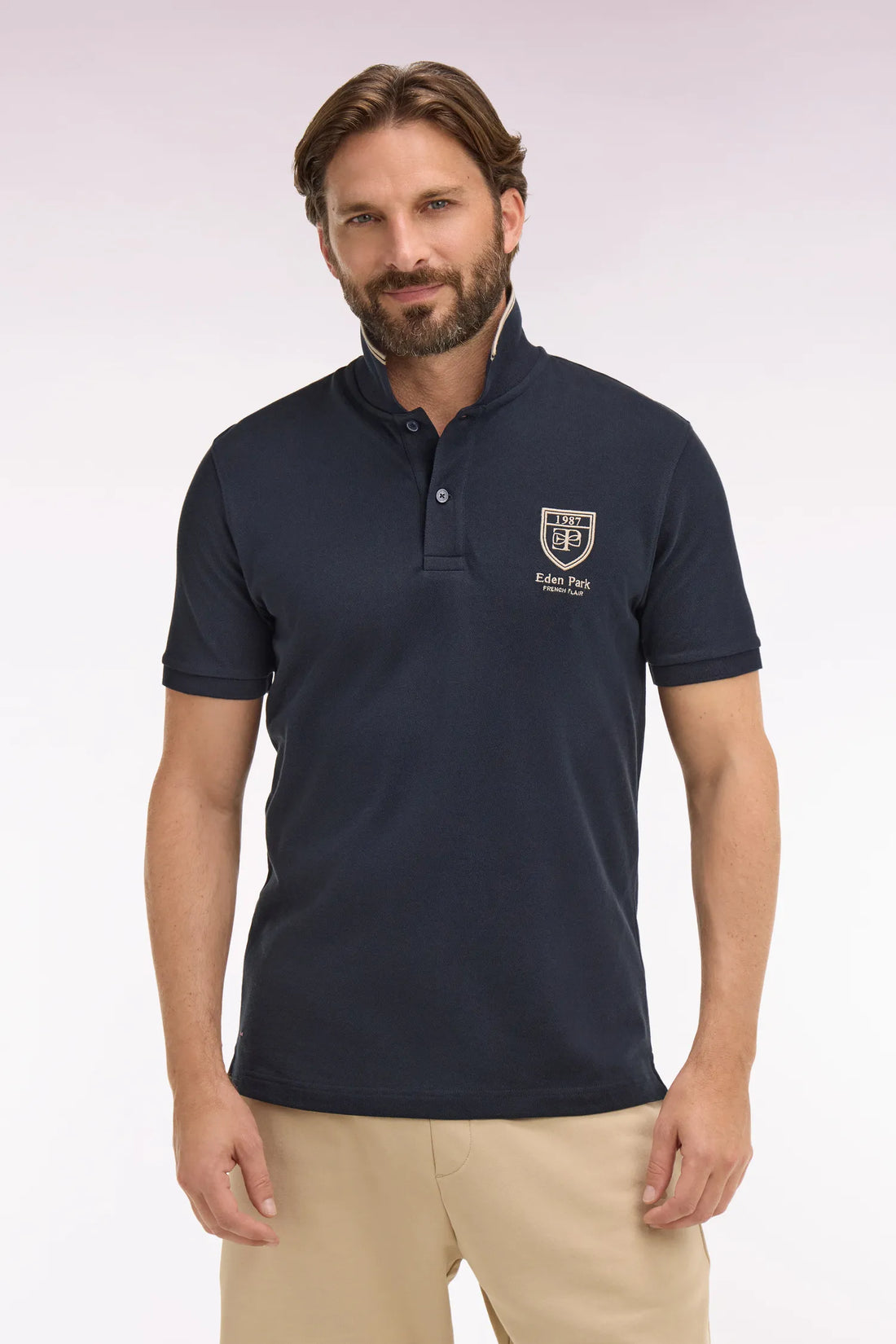 Eden Park 0 Men Short-Sleeved Polo Shirt in Navy Cotton PiquŽ with Ep Logo SKU: E26MAIPC0040_BLF Image 01
