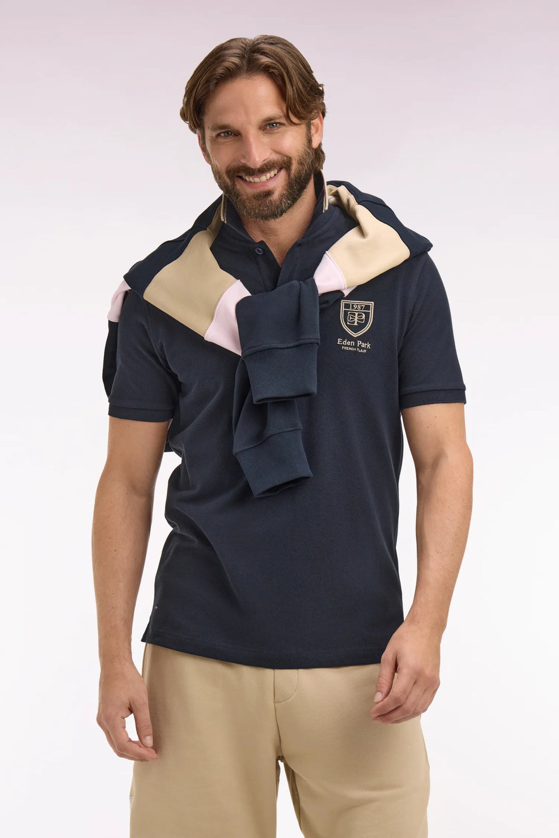 Eden Park 0 Men Short-Sleeved Polo Shirt in Navy Cotton PiquŽ with Ep Logo SKU: E26MAIPC0040_BLF Image 02