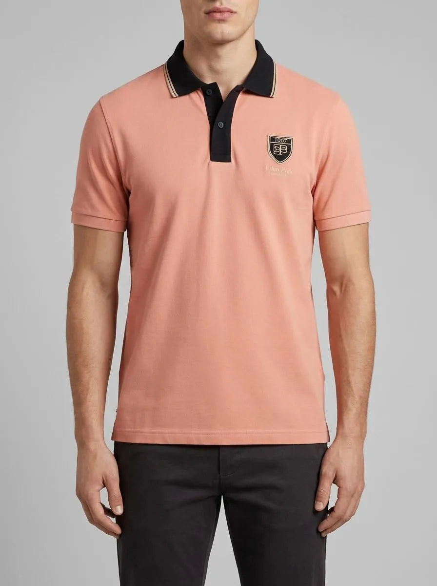 Eden Park 0 Men Short-Sleeved Polo Shirt in Salmon Cotton PiquŽ with Ep Logo SKU: E26MAIPC0040_MAM35 Image 00