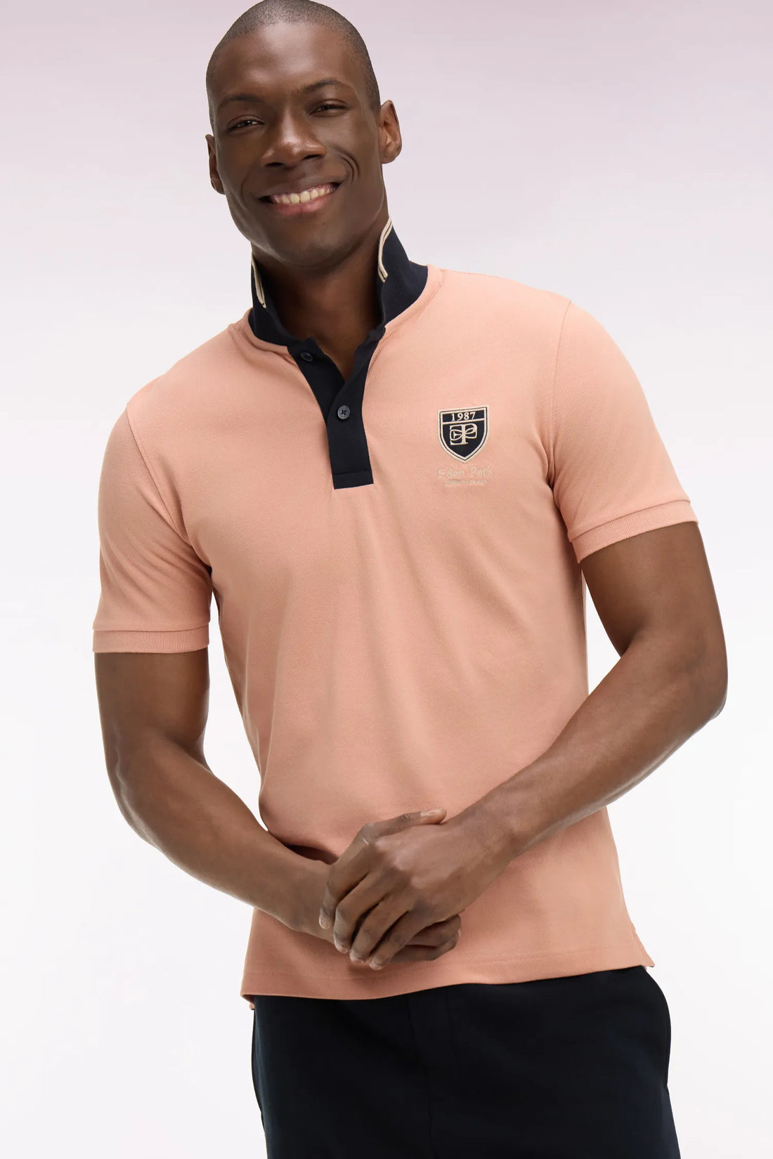 Eden Park 0 Men Short-Sleeved Polo Shirt in Salmon Cotton PiquŽ with Ep Logo SKU: E26MAIPC0040_MAM35 Image 02