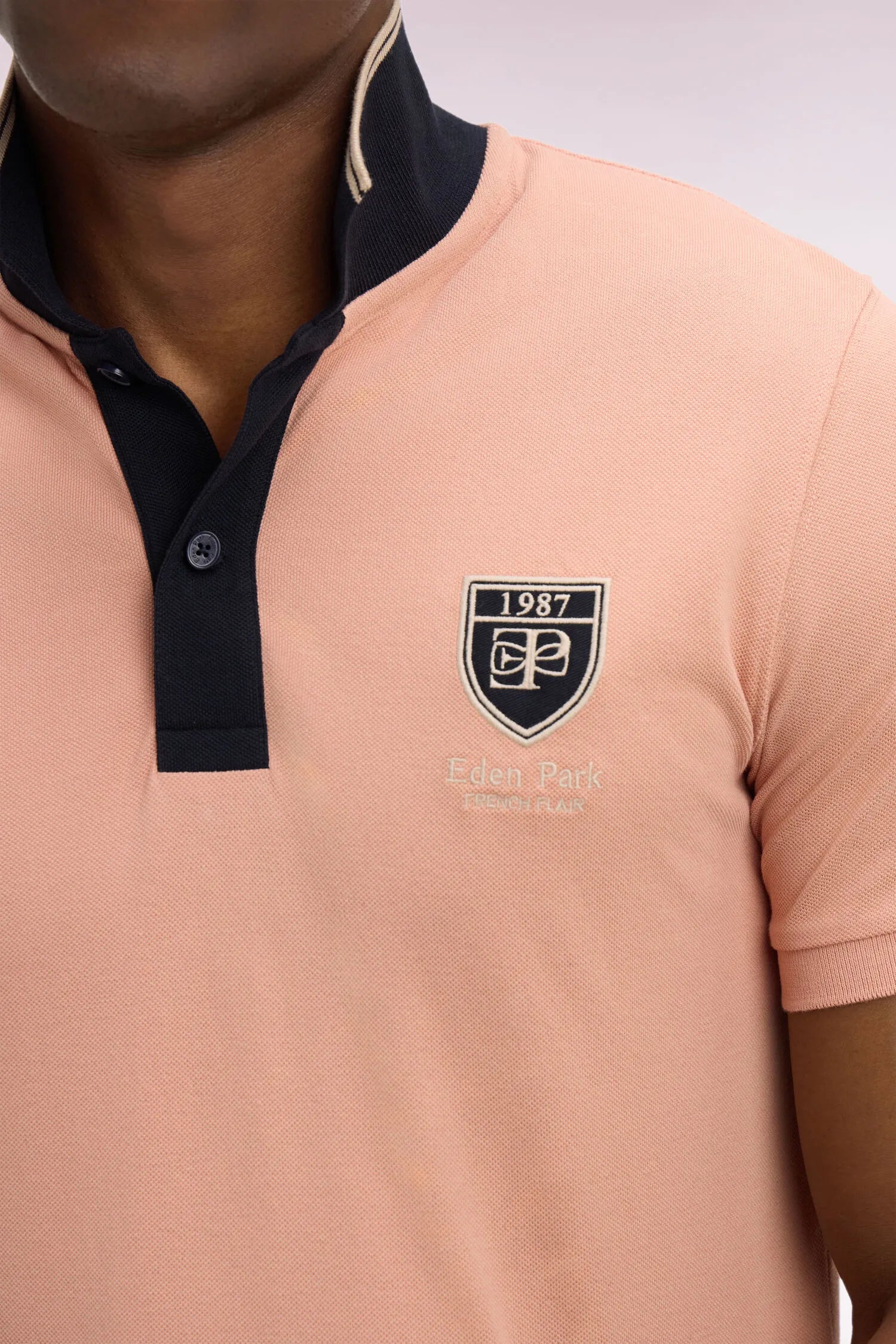 Eden Park 0 Men Short-Sleeved Polo Shirt in Salmon Cotton PiquŽ with Ep Logo SKU: E26MAIPC0040_MAM35 Image 03