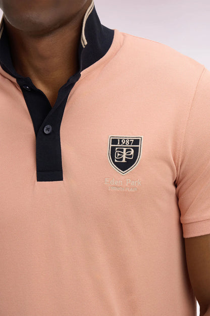 Eden Park 0 Men Short-Sleeved Polo Shirt in Salmon Cotton PiquŽ with Ep Logo SKU: E26MAIPC0040_MAM35 Image 03