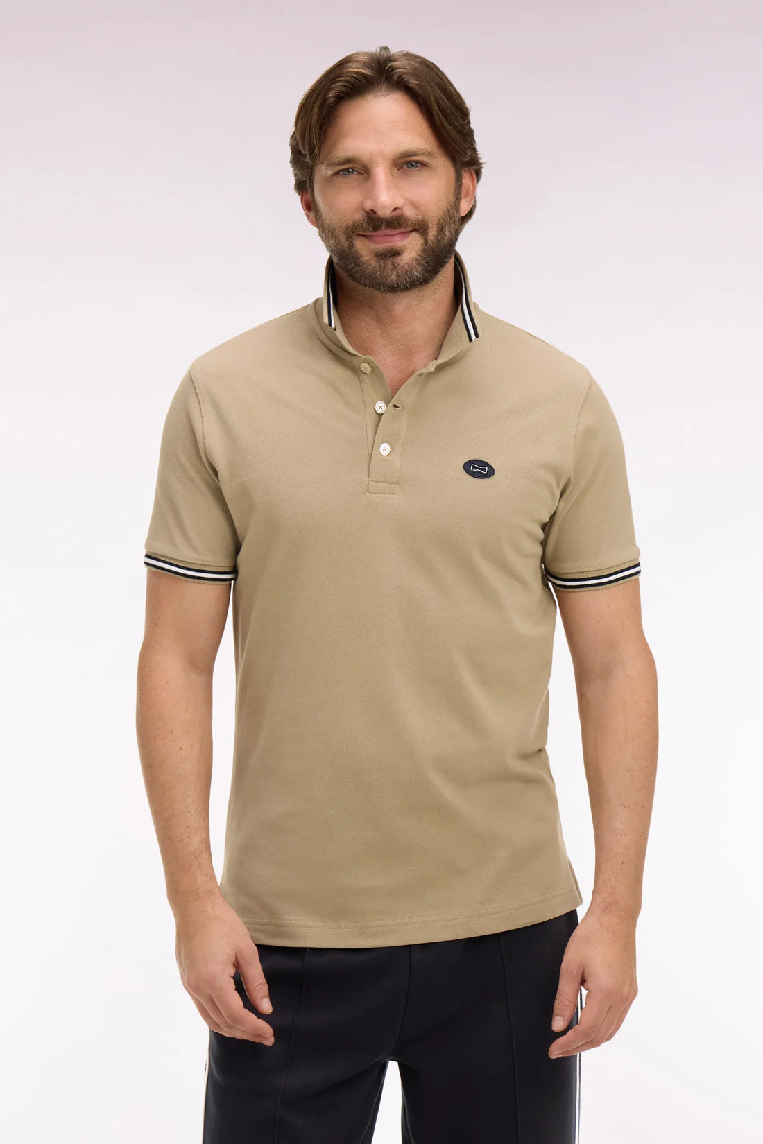Eden Park Beige Men Short-Sleeved Polo Shirt in Beige Cotton SKU: E26MAIPC0042_BEM30 Image 01