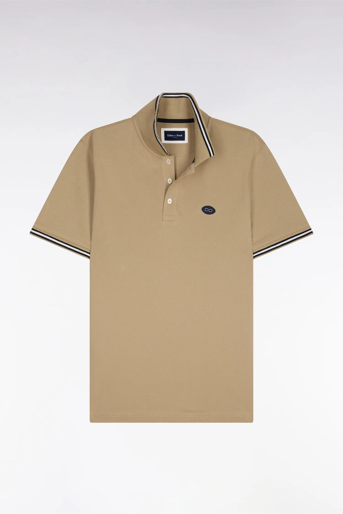 Eden Park Beige Men Short-Sleeved Polo Shirt in Beige Cotton SKU: E26MAIPC0042_BEM30 Image 02