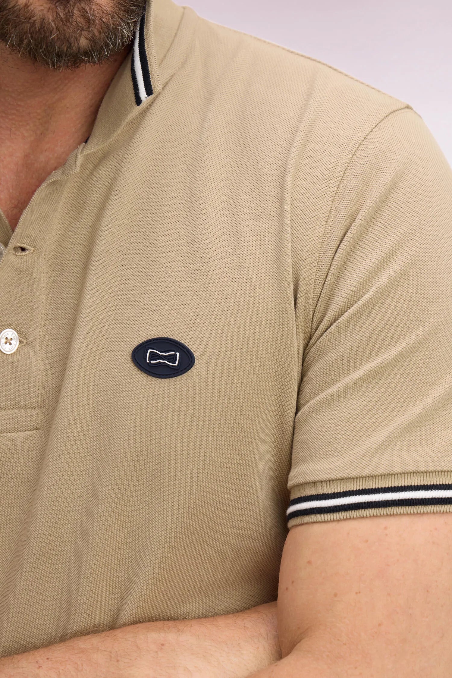 Eden Park Beige Men Short-Sleeved Polo Shirt in Beige Cotton SKU: E26MAIPC0042_BEM30 Image 04
