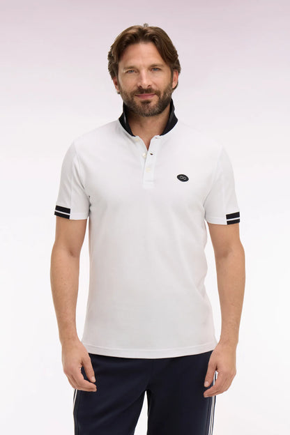 Eden Park White Men Short-Sleeved Polo Shirt in White Cotton Pique with Navy Details SKU: E26MAIPC0045_BC Image 01