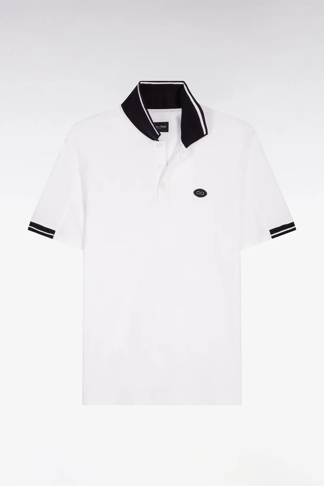 Eden Park White Men Short-Sleeved Polo Shirt in White Cotton Pique with Navy Details SKU: E26MAIPC0045_BC Image 02
