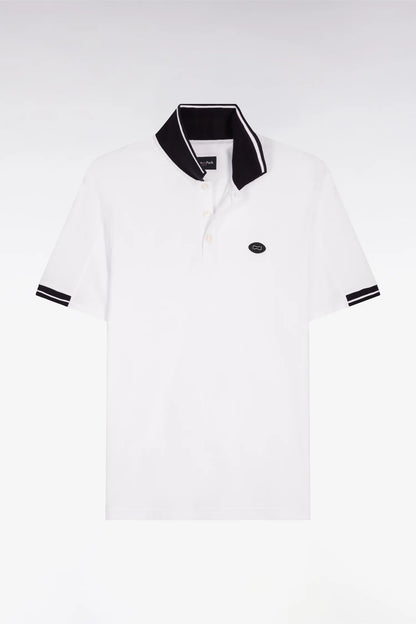 Eden Park White Men Short-Sleeved Polo Shirt in White Cotton Pique with Navy Details SKU: E26MAIPC0045_BC Image 02
