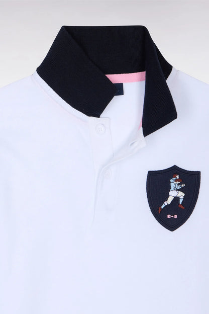 Eden Park 0 Boys Short-Sleeved Polo Shirt in White Cotton Jersey with Rugby Crest SKU: E26MAIPC0048_BC Image 02