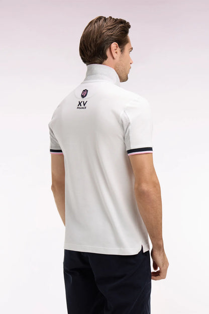 Eden Park 0 Men Short-Sleeved French National Rugby Team Polo Shirt in White Cotton PiquŽ with Navy Blue Trim SKU: E26MAIPC0054_BC Image 04
