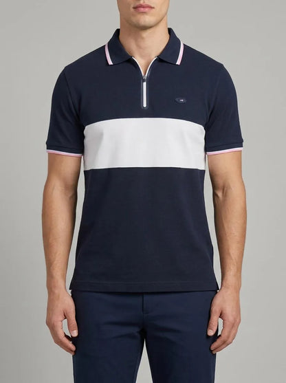 Eden Park 0 Men Short-Sleeved France XV Polo Shirt in Navy Cotton PiquŽ with White Cutouts SKU: E26MAIPC0054_BLF Image 00