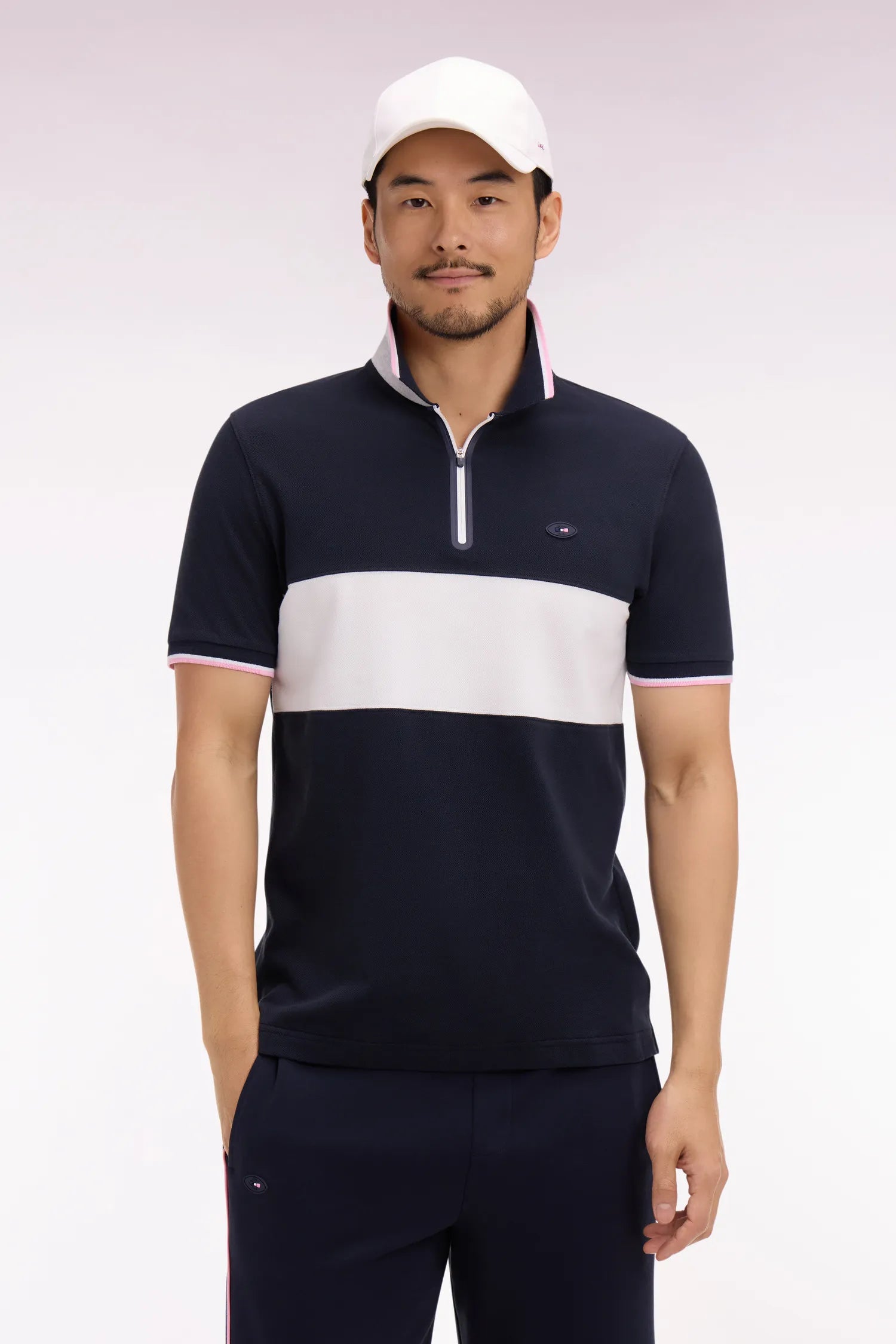 Eden Park 0 Men Short-Sleeved France XV Polo Shirt in Navy Cotton PiquŽ with White Cutouts SKU: E26MAIPC0054_BLF Image 01