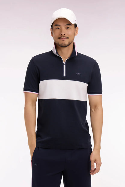 Eden Park 0 Men Short-Sleeved France XV Polo Shirt in Navy Cotton PiquŽ with White Cutouts SKU: E26MAIPC0054_BLF Image 01