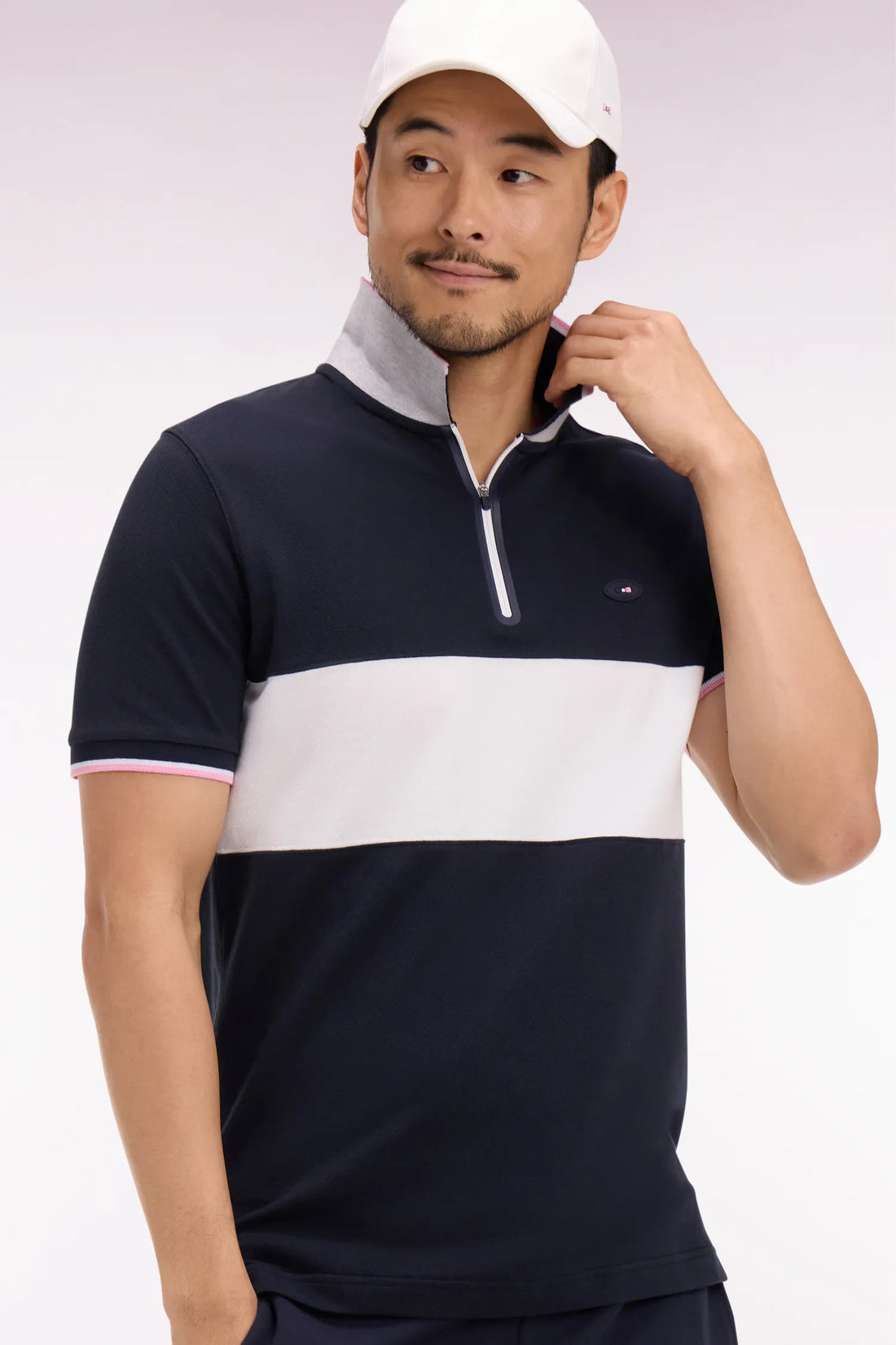 Eden Park 0 Men Short-Sleeved France XV Polo Shirt in Navy Cotton PiquŽ with White Cutouts SKU: E26MAIPC0054_BLF Image 02