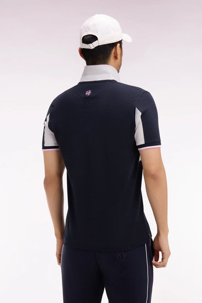 Eden Park 0 Men Short-Sleeved France XV Polo Shirt in Navy Cotton PiquŽ with White Cutouts SKU: E26MAIPC0054_BLF Image 04