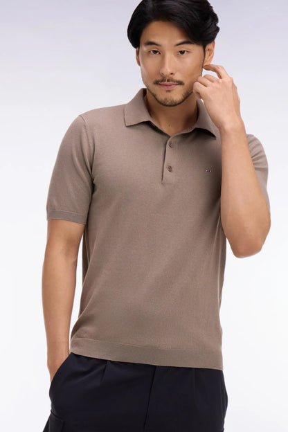 Eden Park 0 Men Beige Short-Sleeved Polo-Neck Sweater in A Cotton and Silk Blend SKU: E26MAIPU0004_BEM Image 02