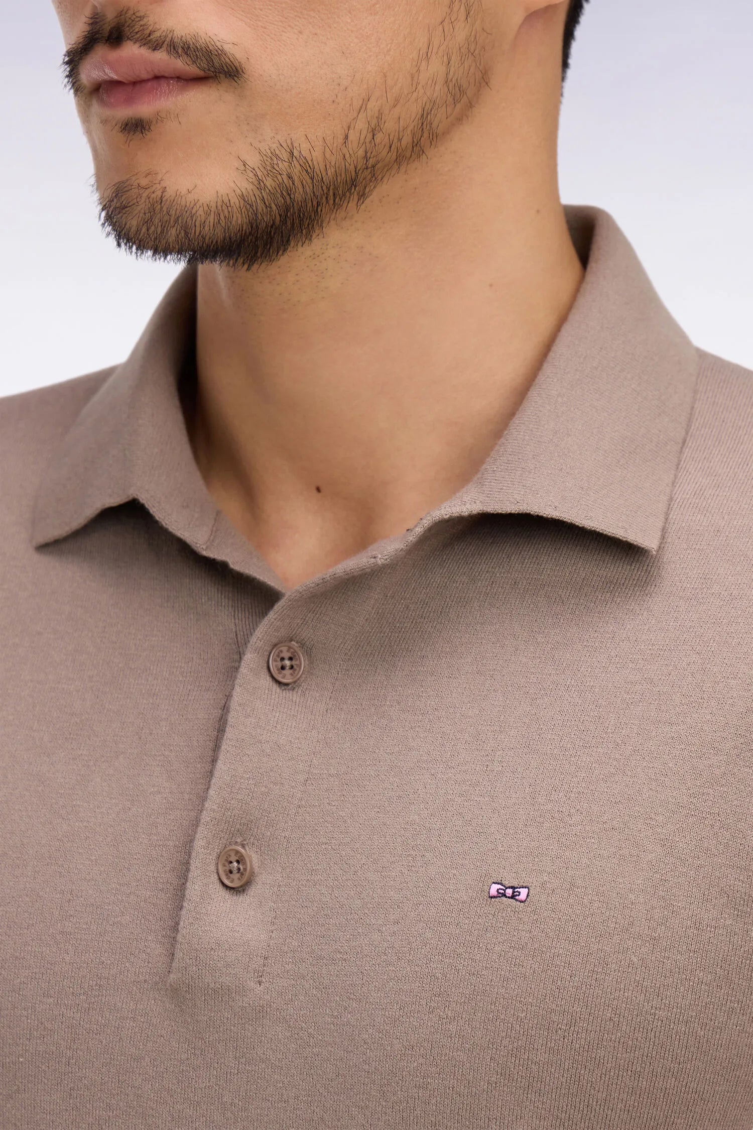 Eden Park 0 Men Beige Short-Sleeved Polo-Neck Sweater in A Cotton and Silk Blend SKU: E26MAIPU0004_BEM Image 03