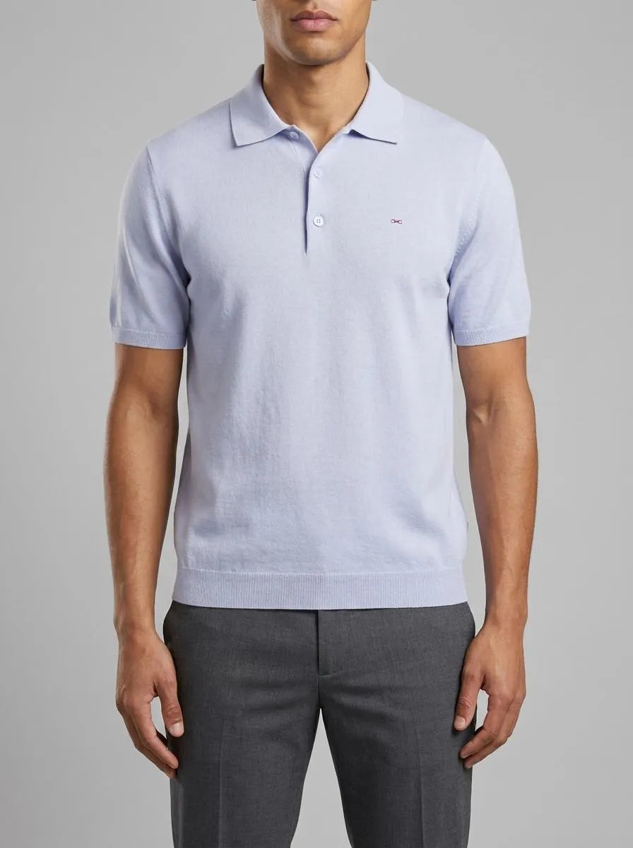 Eden Park 0 Men Sky Blue Short-Sleeved Polo-Neck Sweater in Cotton and Silk Blend SKU: E26MAIPU0004_BLC6 Image 00