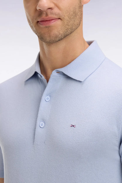 Eden Park 0 Men Sky Blue Short-Sleeved Polo-Neck Sweater in Cotton and Silk Blend SKU: E26MAIPU0004_BLC6 Image 03