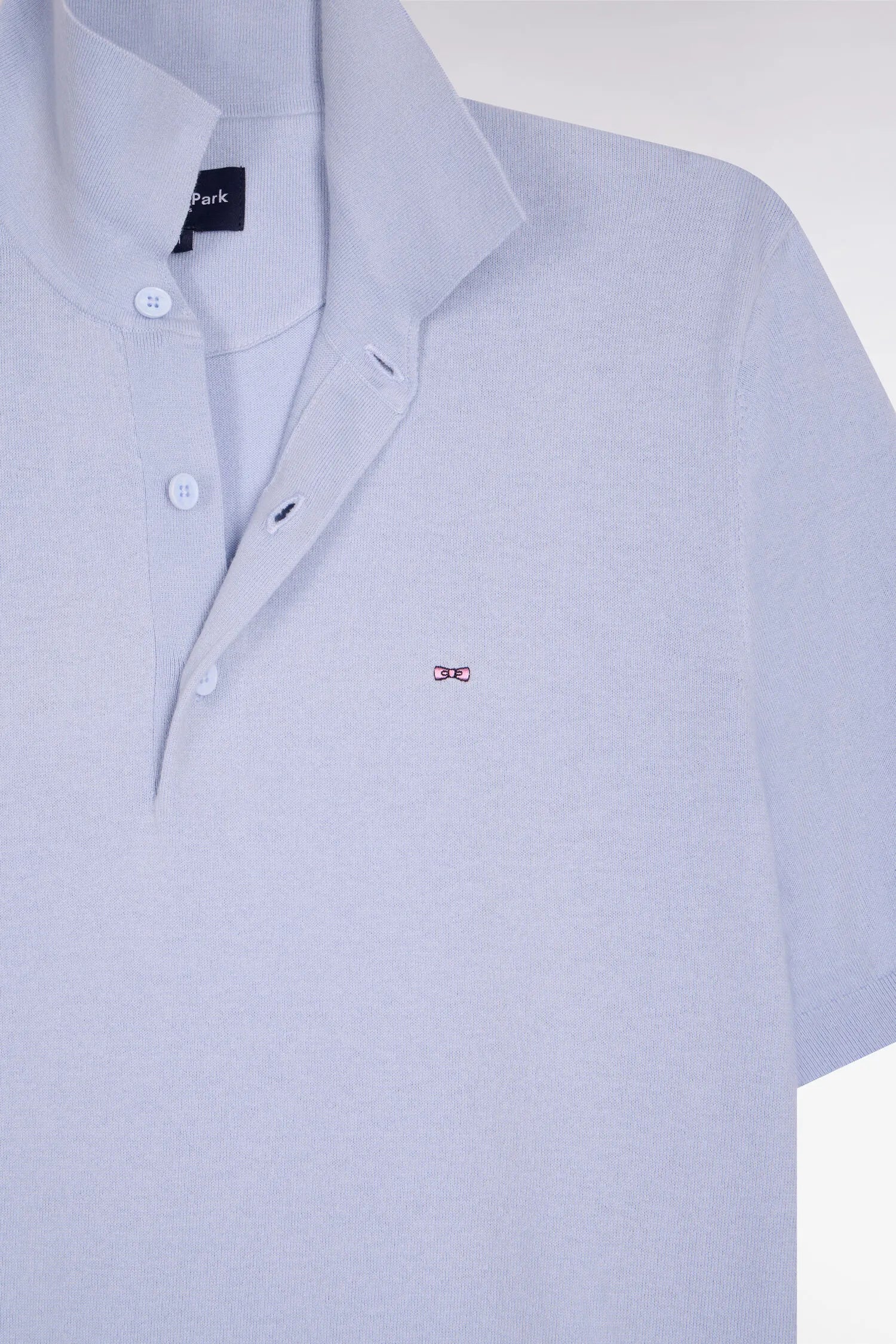 Eden Park 0 Men Sky Blue Short-Sleeved Polo-Neck Sweater in Cotton and Silk Blend SKU: E26MAIPU0004_BLC6 Image 06