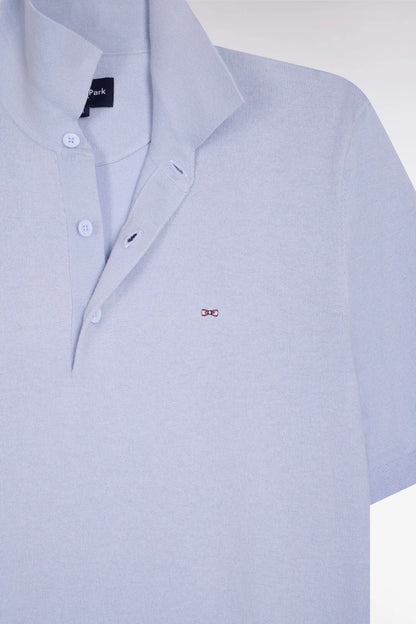 Eden Park 0 Men Sky Blue Short-Sleeved Polo-Neck Sweater in Cotton and Silk Blend SKU: E26MAIPU0004_BLC6 Image 06