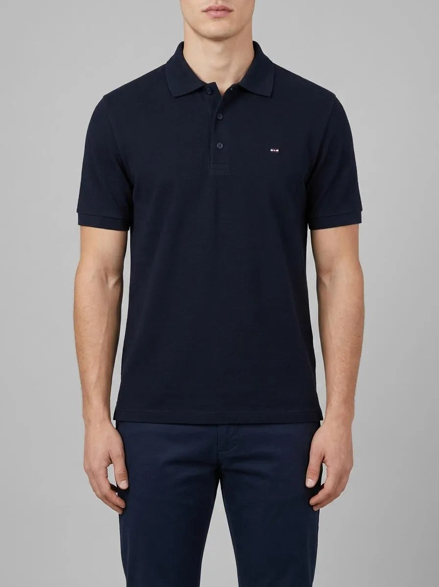Eden Park 0 Men Navy Blue Short-Sleeved Polo Collar Sweater in Cotton and Silk Blend SKU: E26MAIPU0004_BLF Image 00
