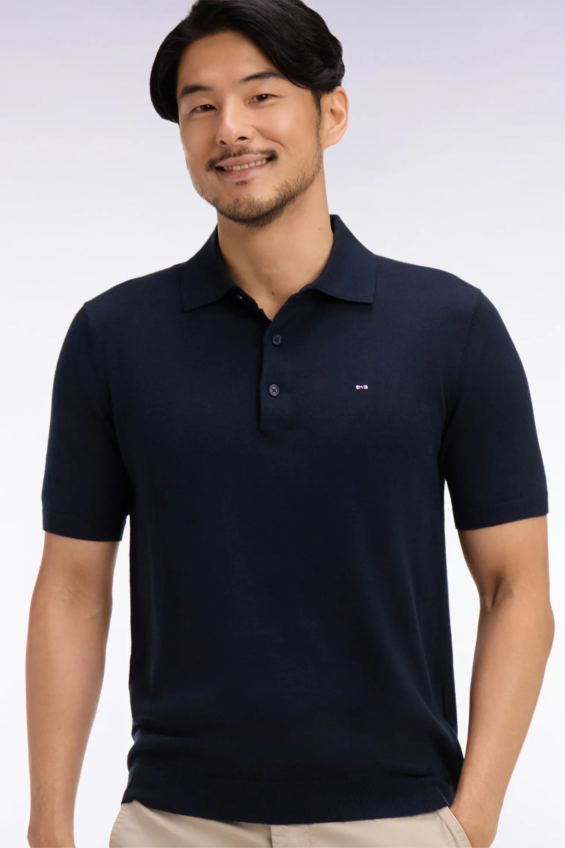 Eden Park 0 Men Navy Blue Short-Sleeved Polo Collar Sweater in Cotton and Silk Blend SKU: E26MAIPU0004_BLF Image 02