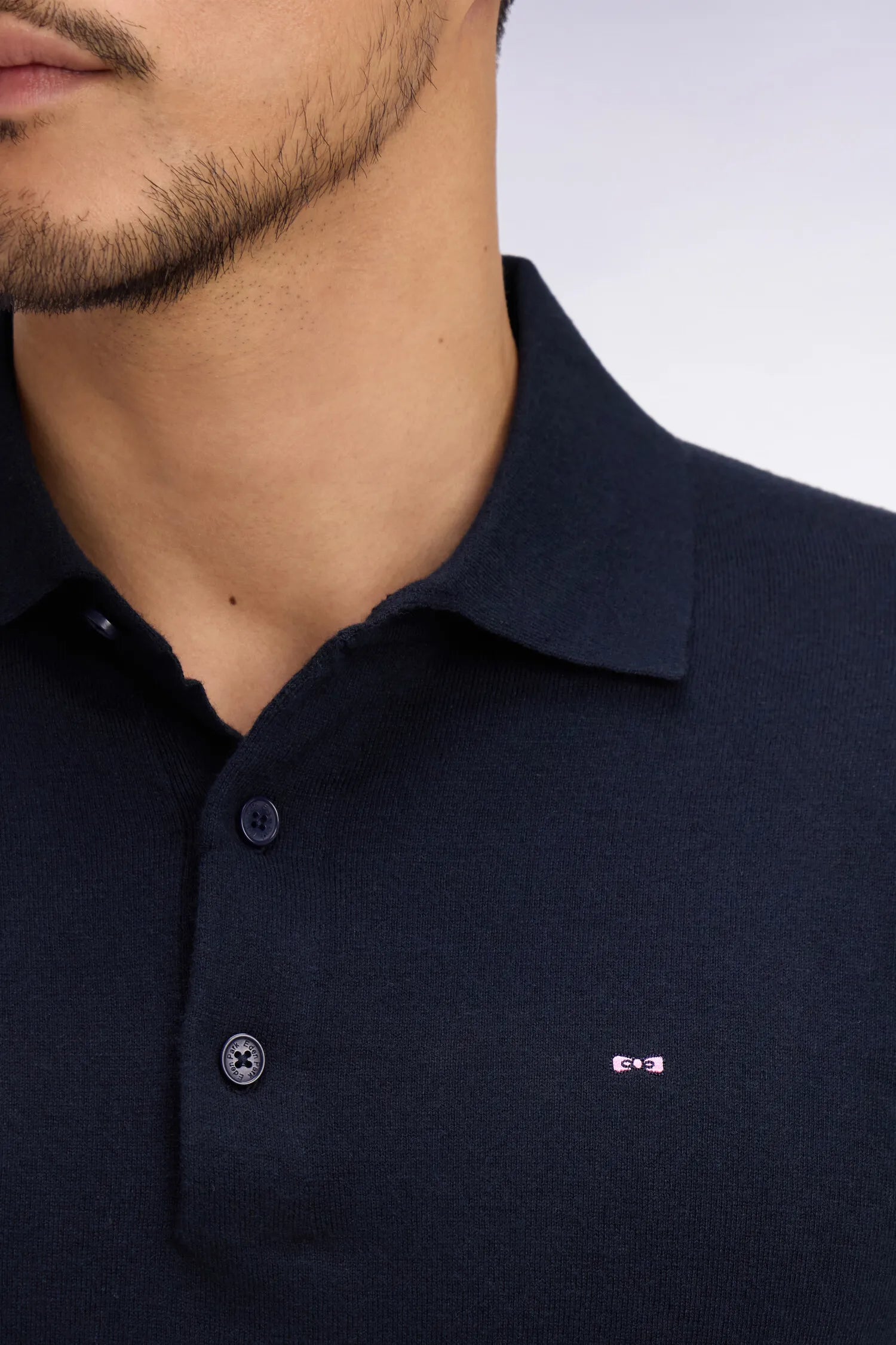 Eden Park 0 Men Navy Blue Short-Sleeved Polo Collar Sweater in Cotton and Silk Blend SKU: E26MAIPU0004_BLF Image 03