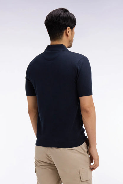 Eden Park 0 Men Navy Blue Short-Sleeved Polo Collar Sweater in Cotton and Silk Blend SKU: E26MAIPU0004_BLF Image 04