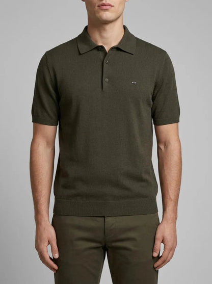 Eden Park 0 Men Khaki Short-Sleeved Polo-Neck Sweater in A Cotton and Silk Blend SKU: E26MAIPU0004_KAF3 Image 00