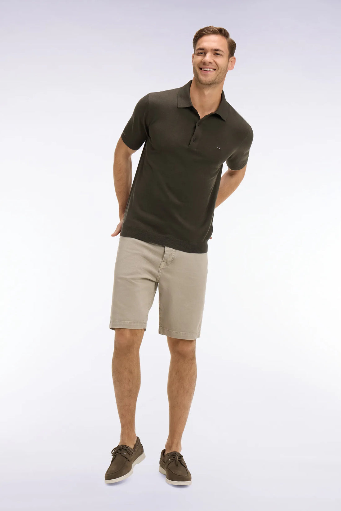 Eden Park 0 Men Khaki Short-Sleeved Polo-Neck Sweater in A Cotton and Silk Blend SKU: E26MAIPU0004_KAF3 Image 02