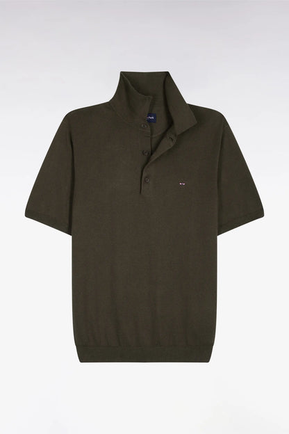 Eden Park 0 Men Khaki Short-Sleeved Polo-Neck Sweater in A Cotton and Silk Blend SKU: E26MAIPU0004_KAF3 Image 05