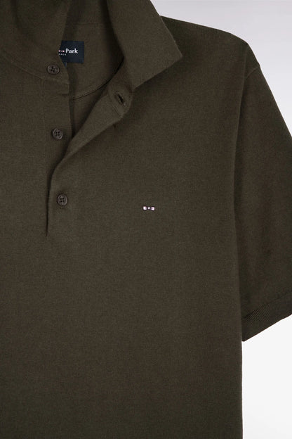Eden Park 0 Men Khaki Short-Sleeved Polo-Neck Sweater in A Cotton and Silk Blend SKU: E26MAIPU0004_KAF3 Image 06