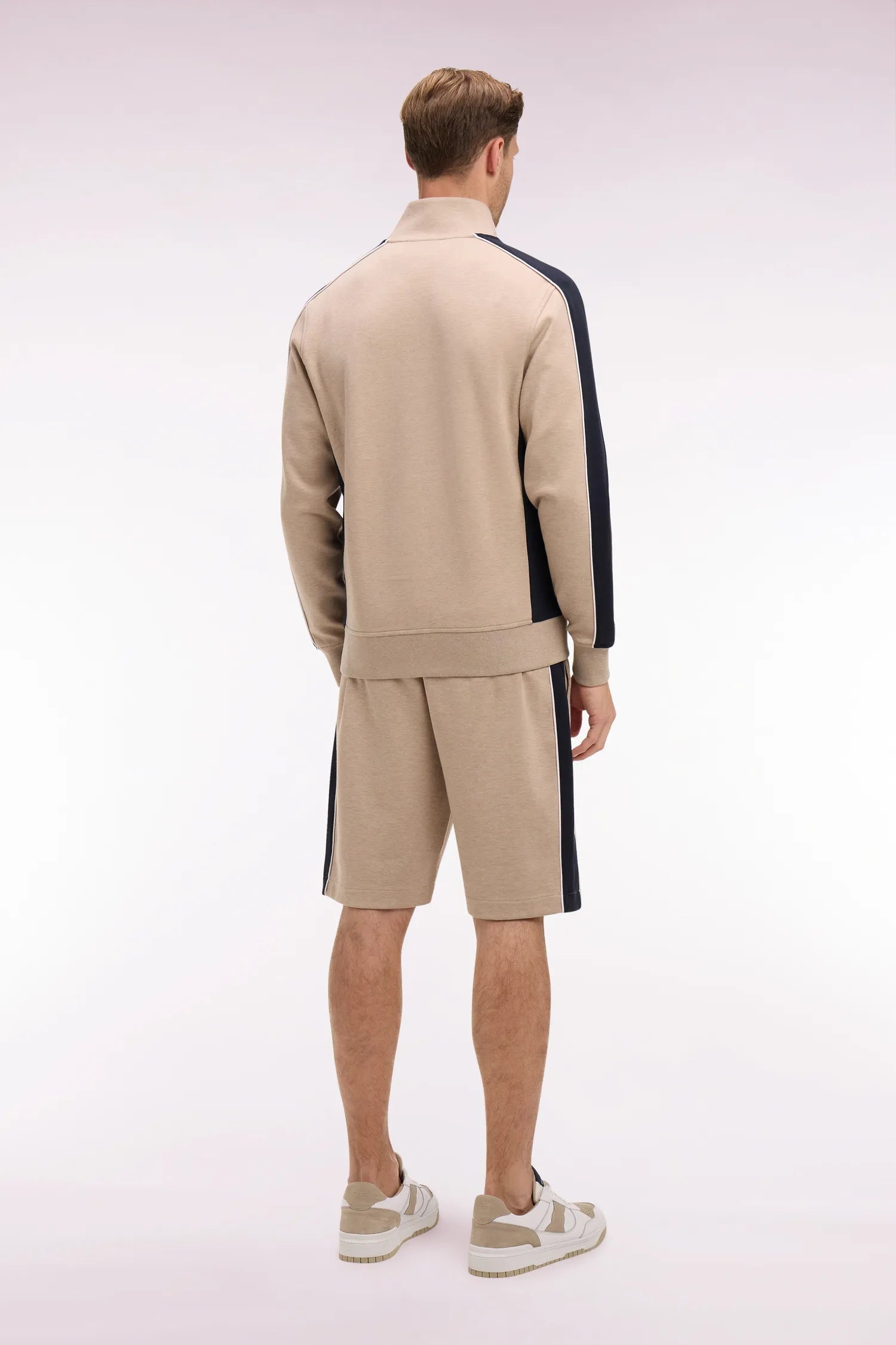 Eden Park Beige Men Beige and Navy Cutout Interlock Shorts SKU: E26MAISH0004_BEC13 Image 05