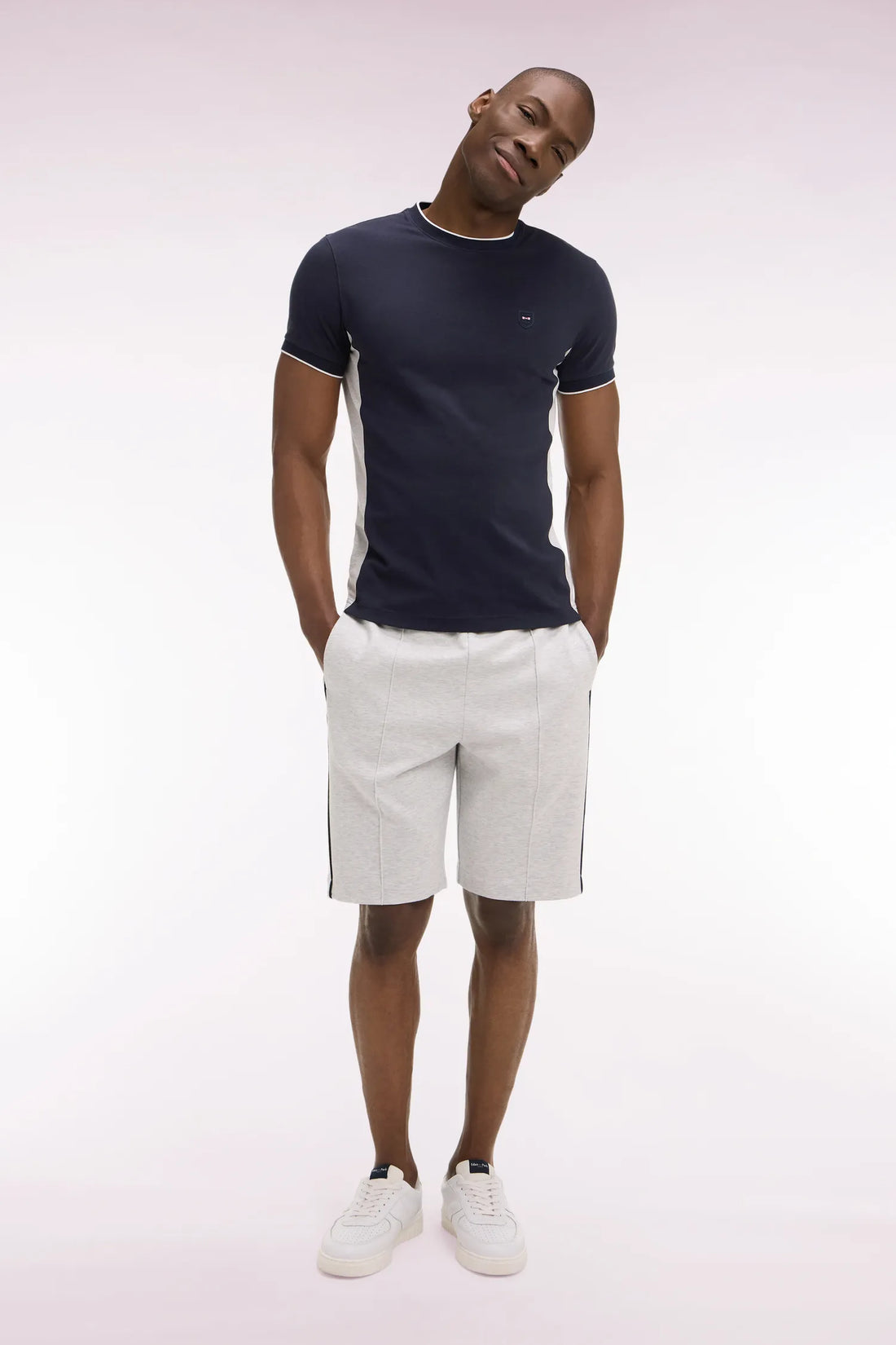 Eden Park Light Gray Men Grey and White Interlock Shorts with Cutouts SKU: E26MAISH0004_GRC7 Image 01