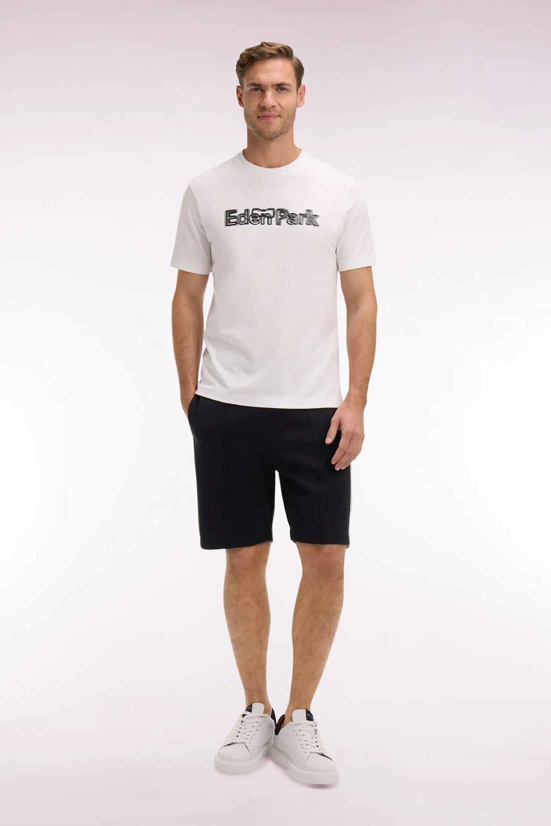 Eden Park Black Men Black Fleece Shorts with White Piping SKU: E26MAISH0011_NO Image 01