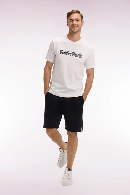 Eden Park Black Men Black Fleece Shorts with White Piping SKU: E26MAISH0011_NO Image 03