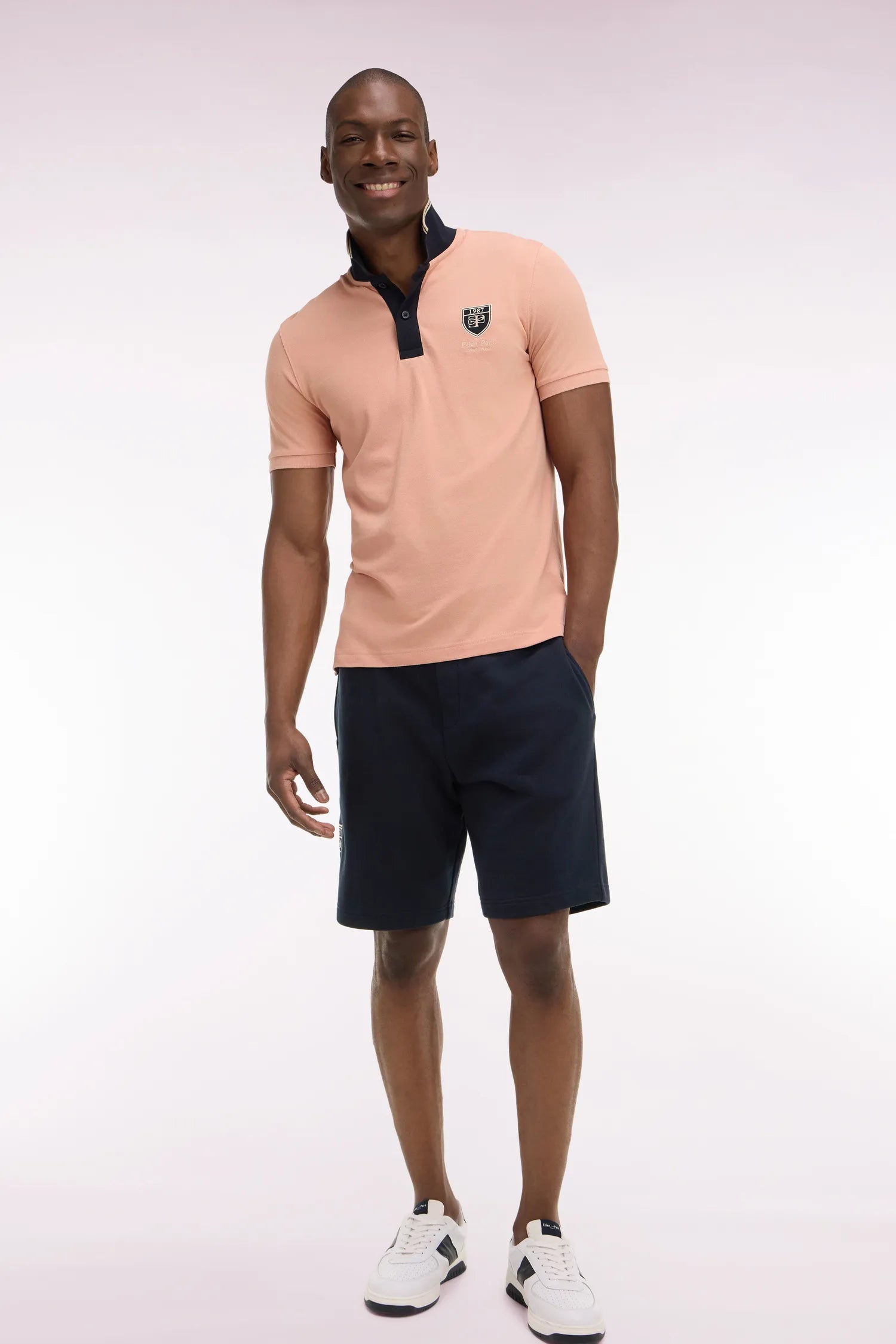 Eden Park Navy Blue Men Navy Cotton Fleece Shorts with Embroidered Patch SKU: E26MAISH0015_BLF Image 03